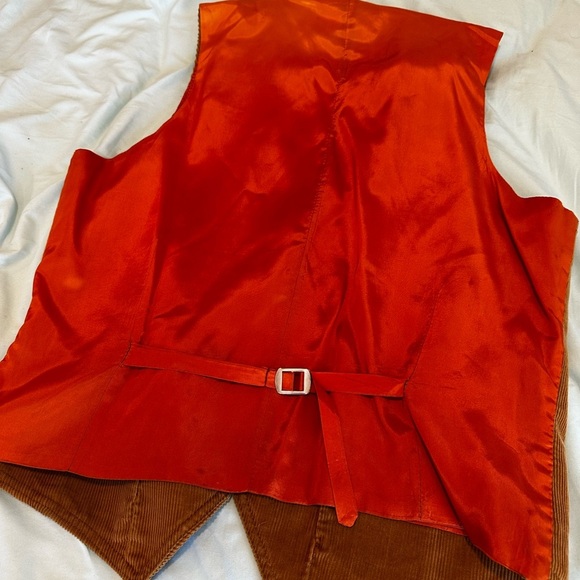 VTG 70’s JCPenney Brown Corduroy suit Vest. Orange Back. Front Pockets. 44L - Picture 15 of 15